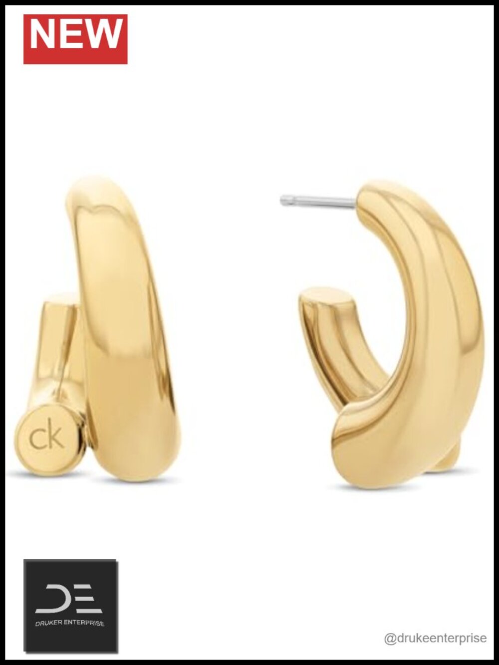 Women's Spiral Hoop Earrings Stainless Steel CK Monogram